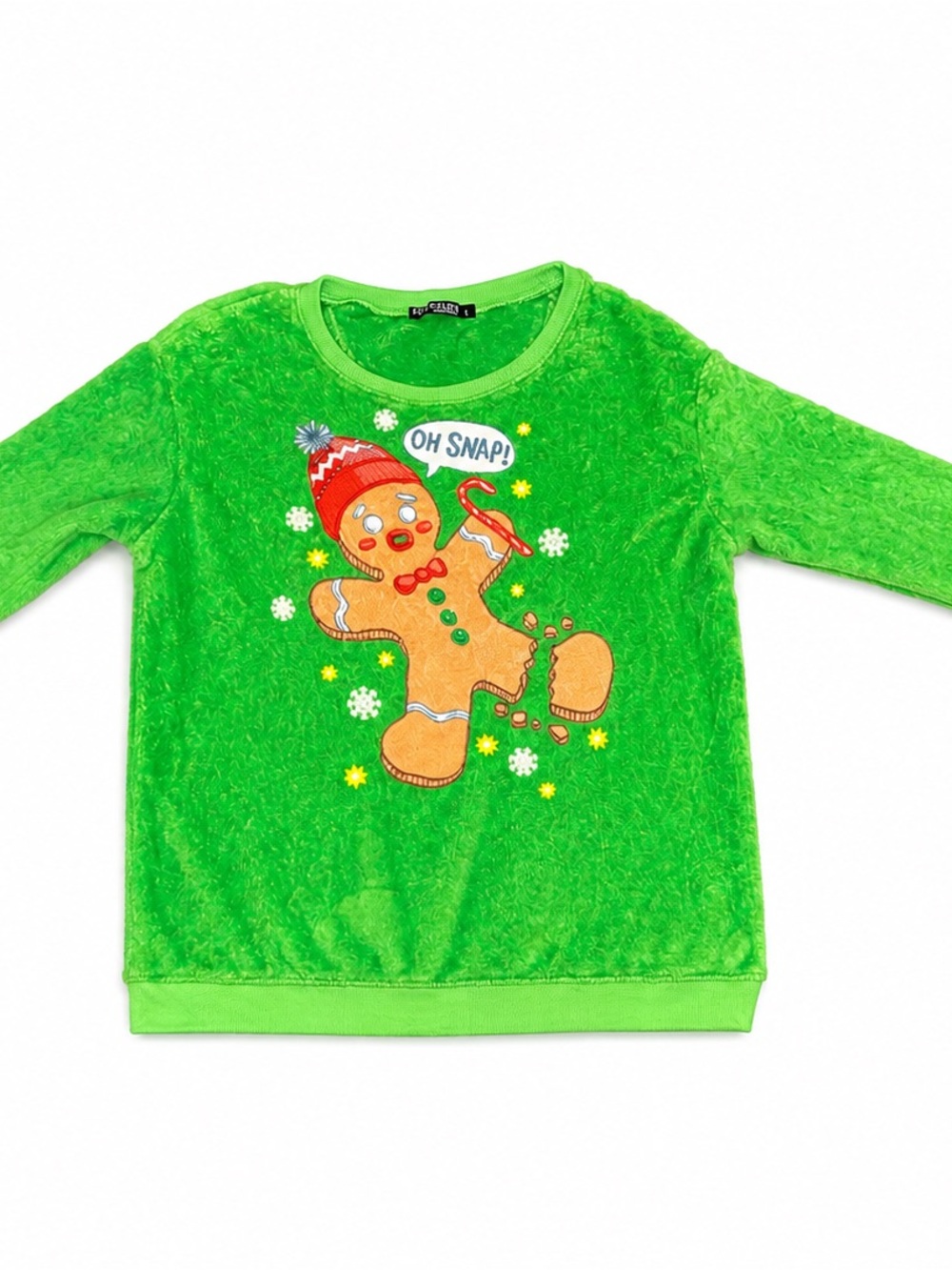 Fifth Sun Oh Snap Gingerbread Plush Holiday Sweatshirt Large